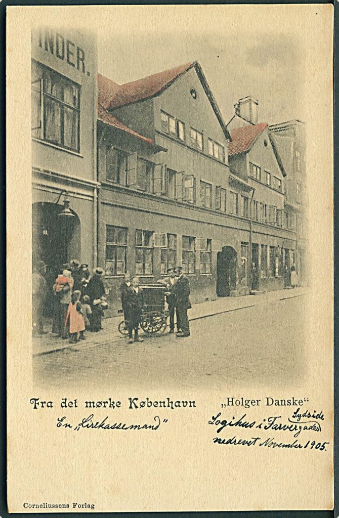 Lirekassemanden Madsen Postkort med Farvergade København med en lirekassemand